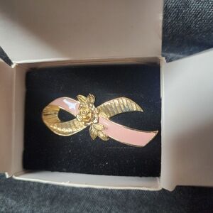Avon Pink and Gold Rhinestone Brooch